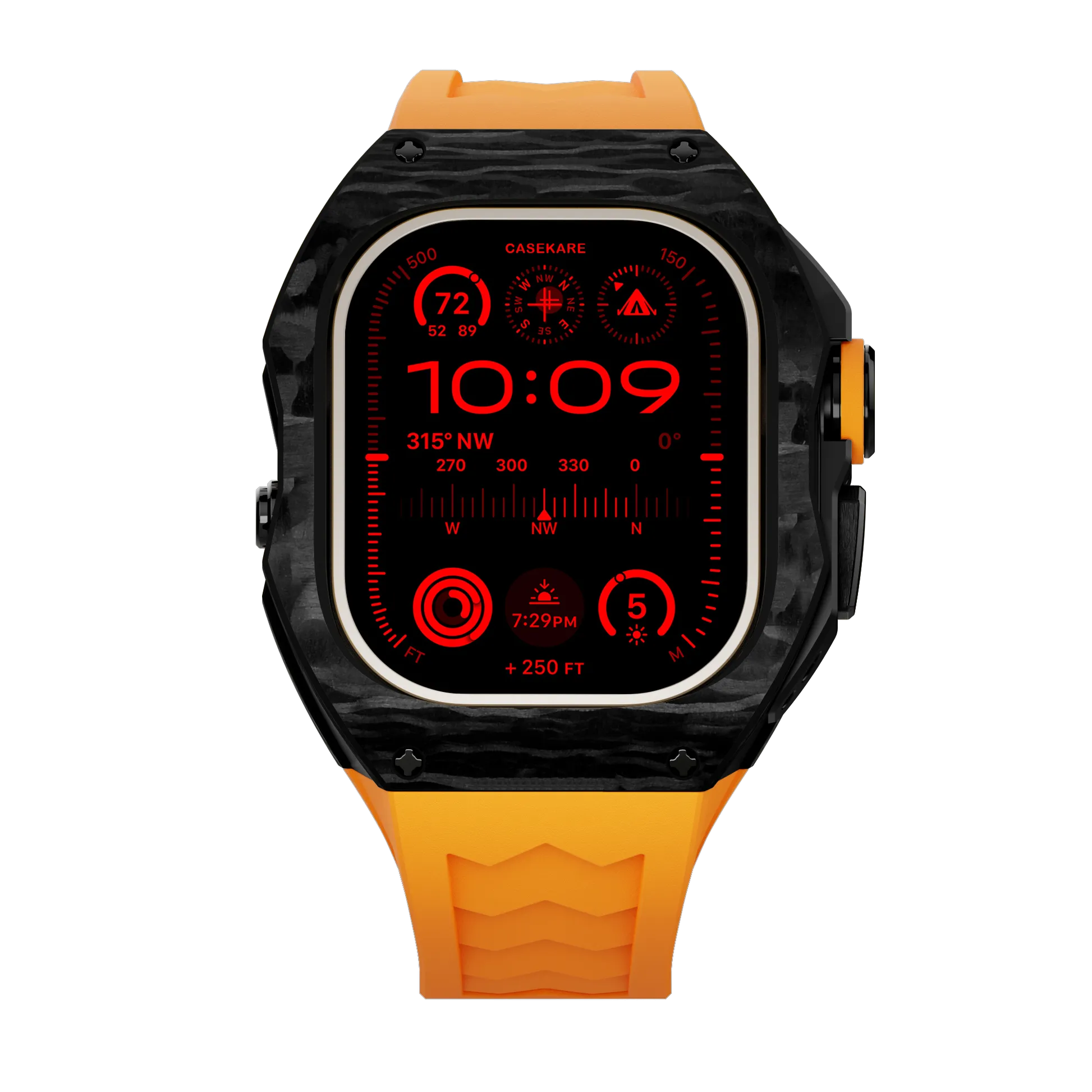 Apple Watch Ultra Case Black Carbon RL - Orange Rubber