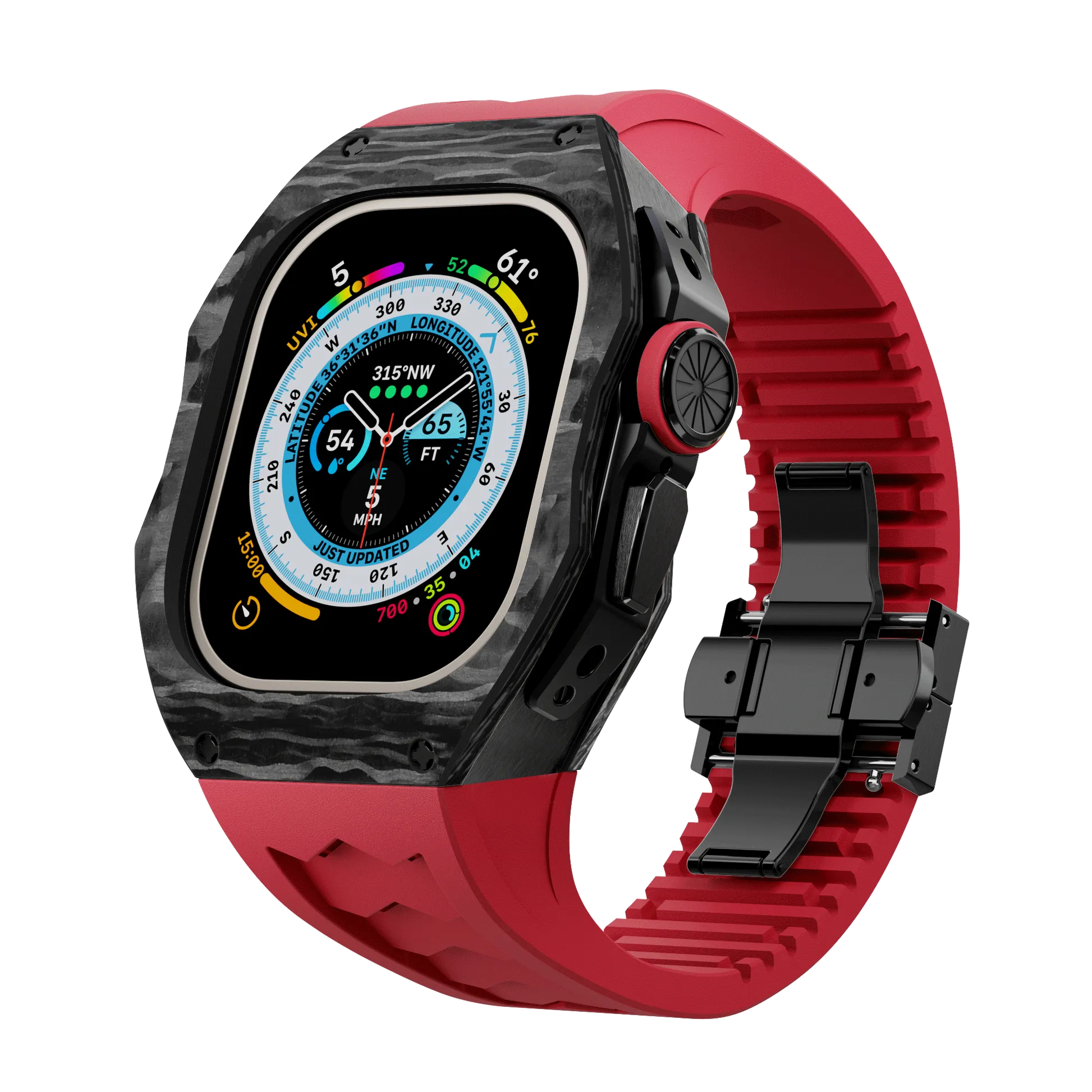 Apple Watch Ultra Case Black Carbon RL - Red Rubber