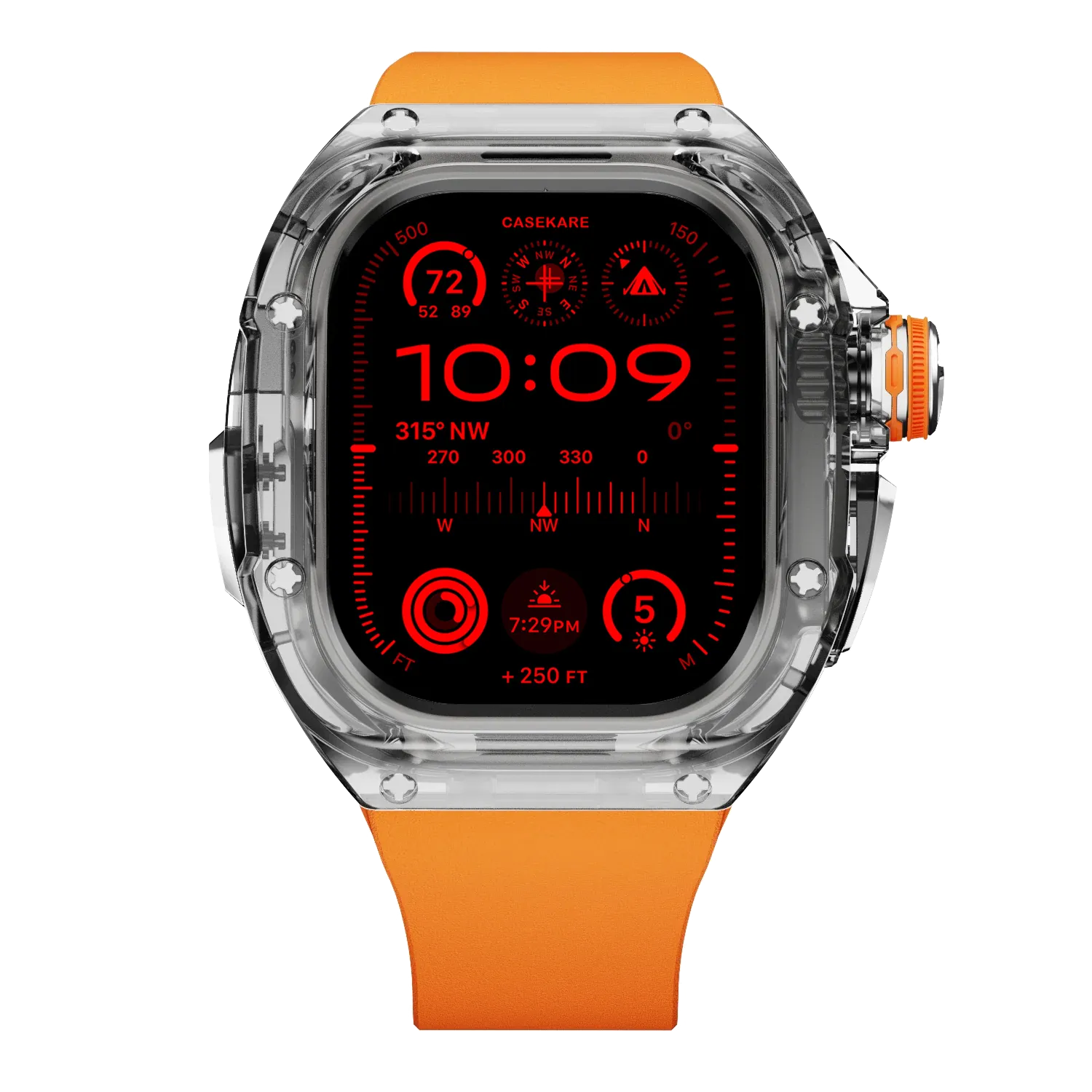 Apple Watch Ultra case black crystal RM - orange rubber