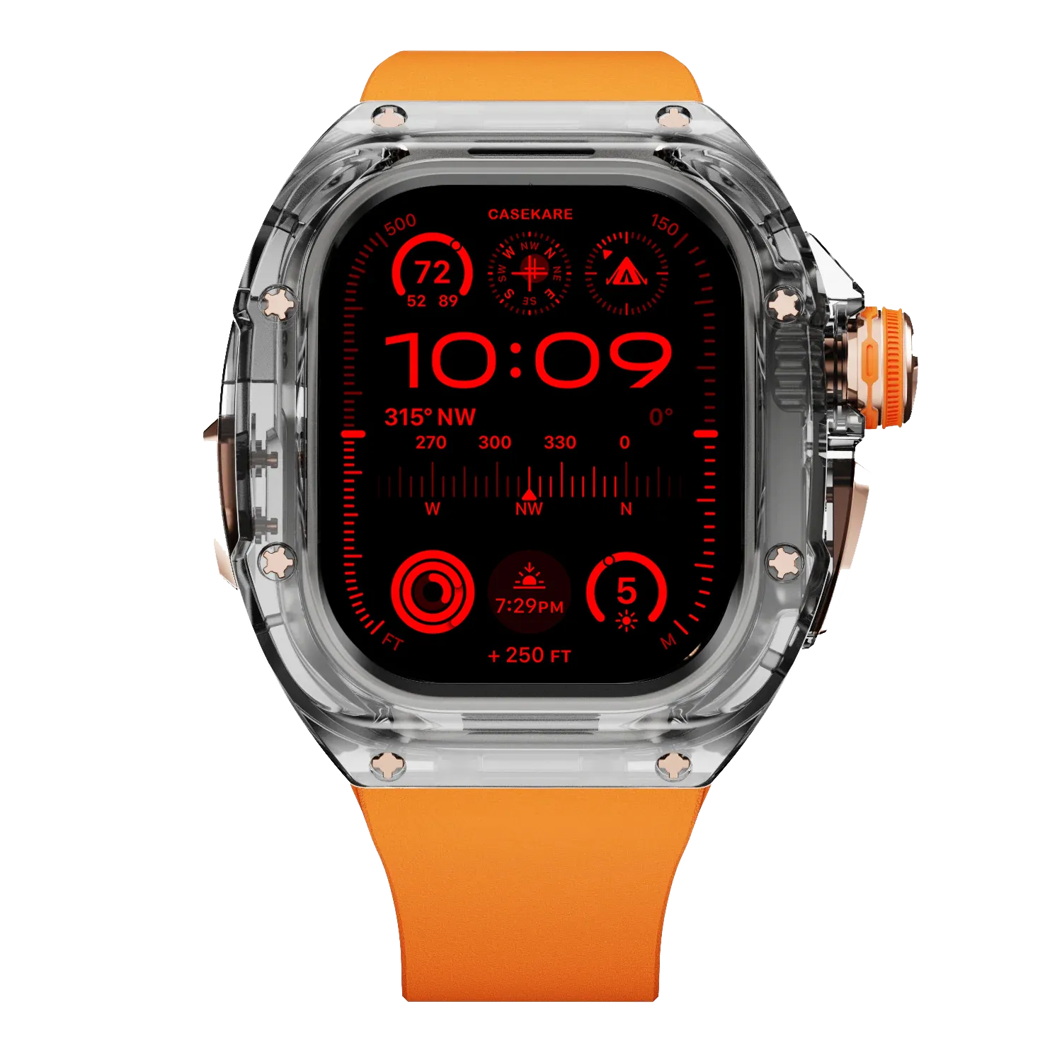 Apple Watch Ultra case black crystal RM - orange rubber