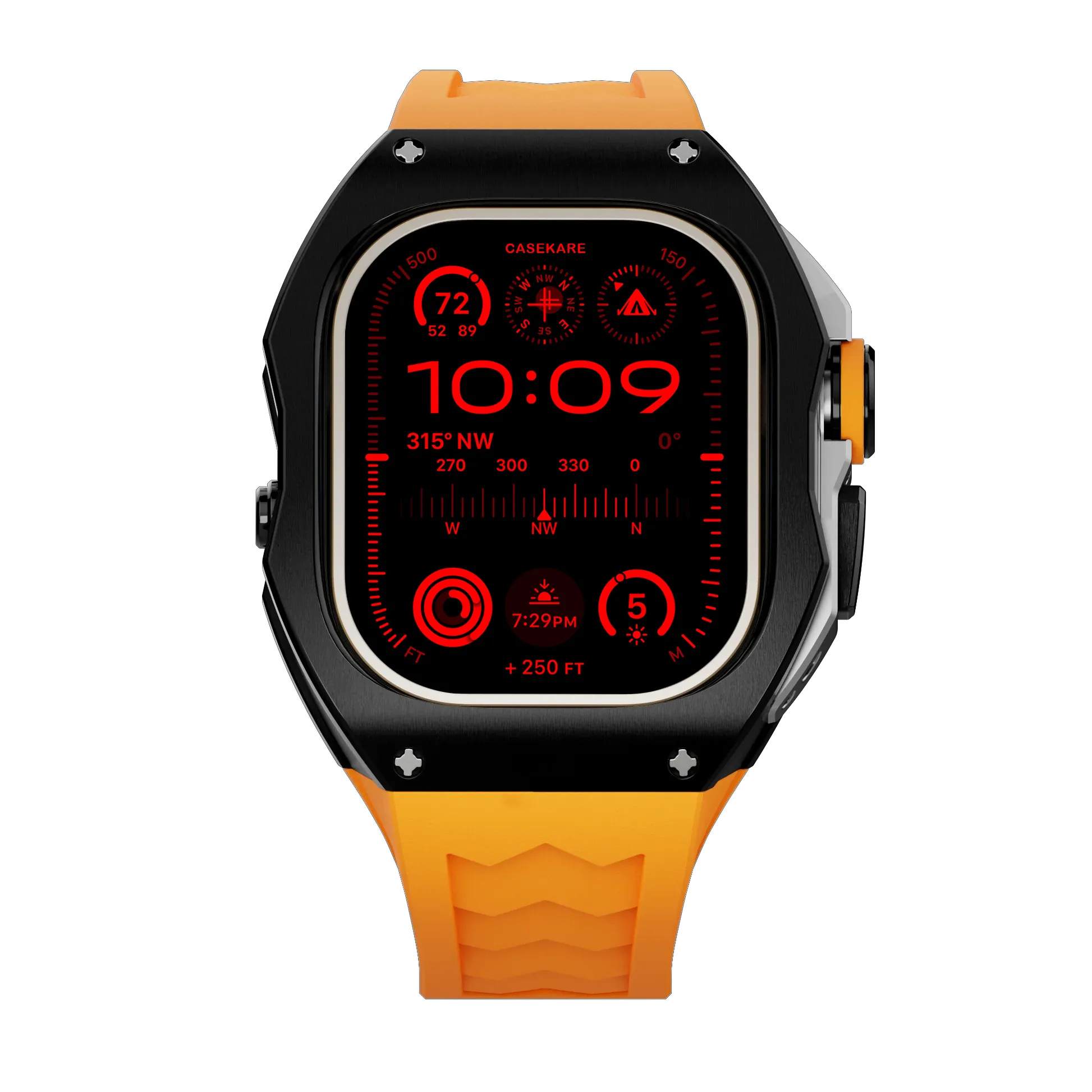 Apple Watch Ultra case black titan RL - orange rubber