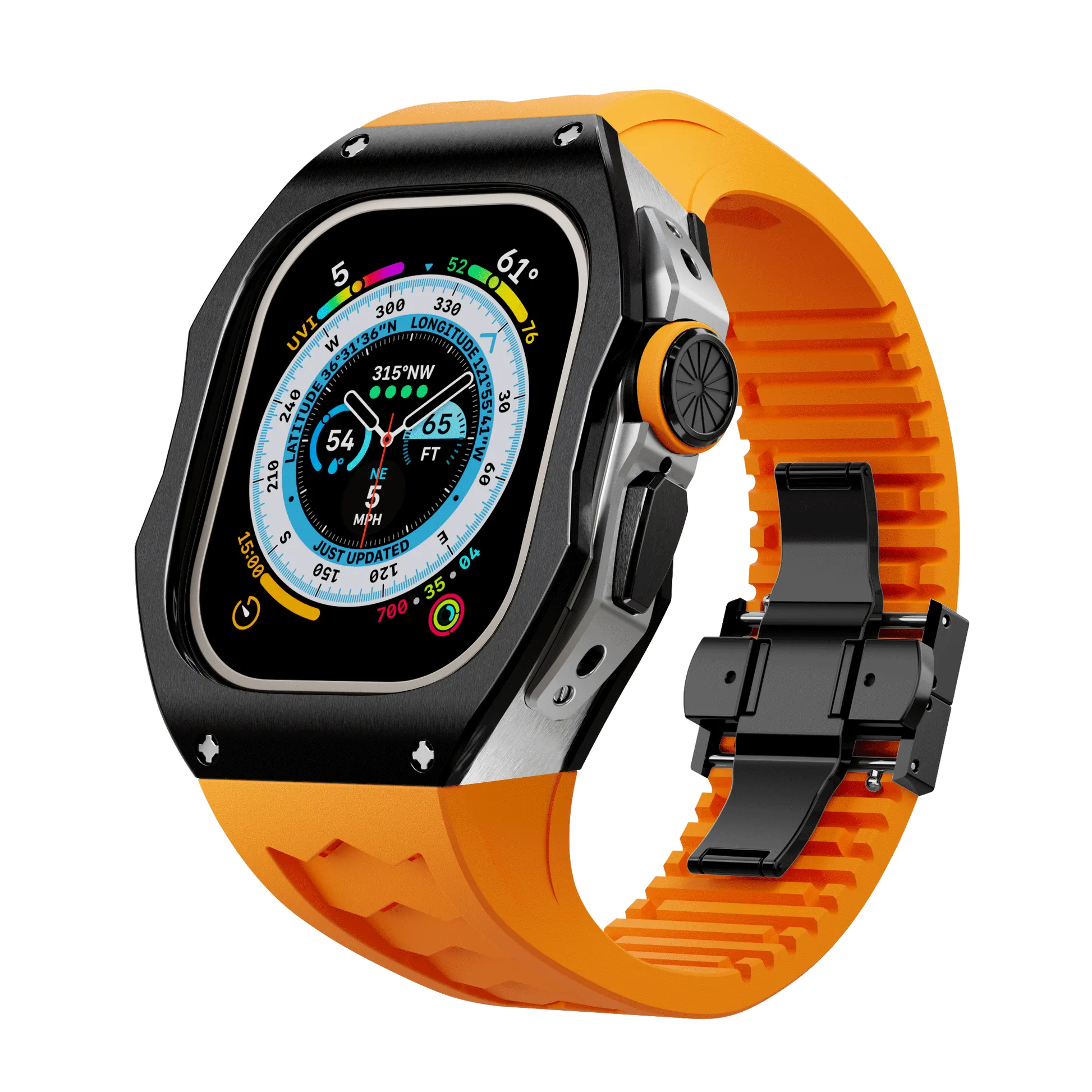 Apple Watch Ultra case black titan RL - orange rubber