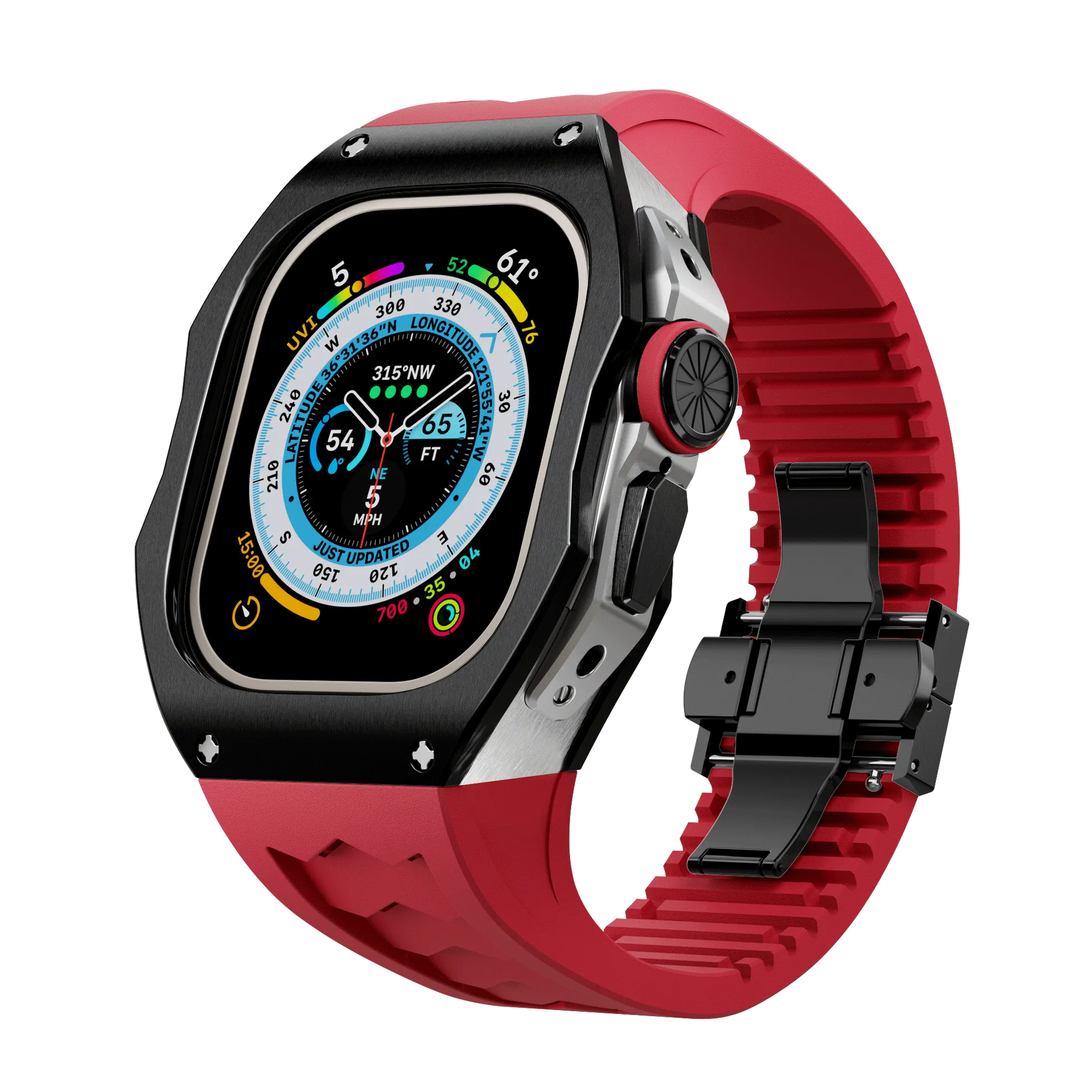 Apple Watch Ultra case black titan RL - red rubber