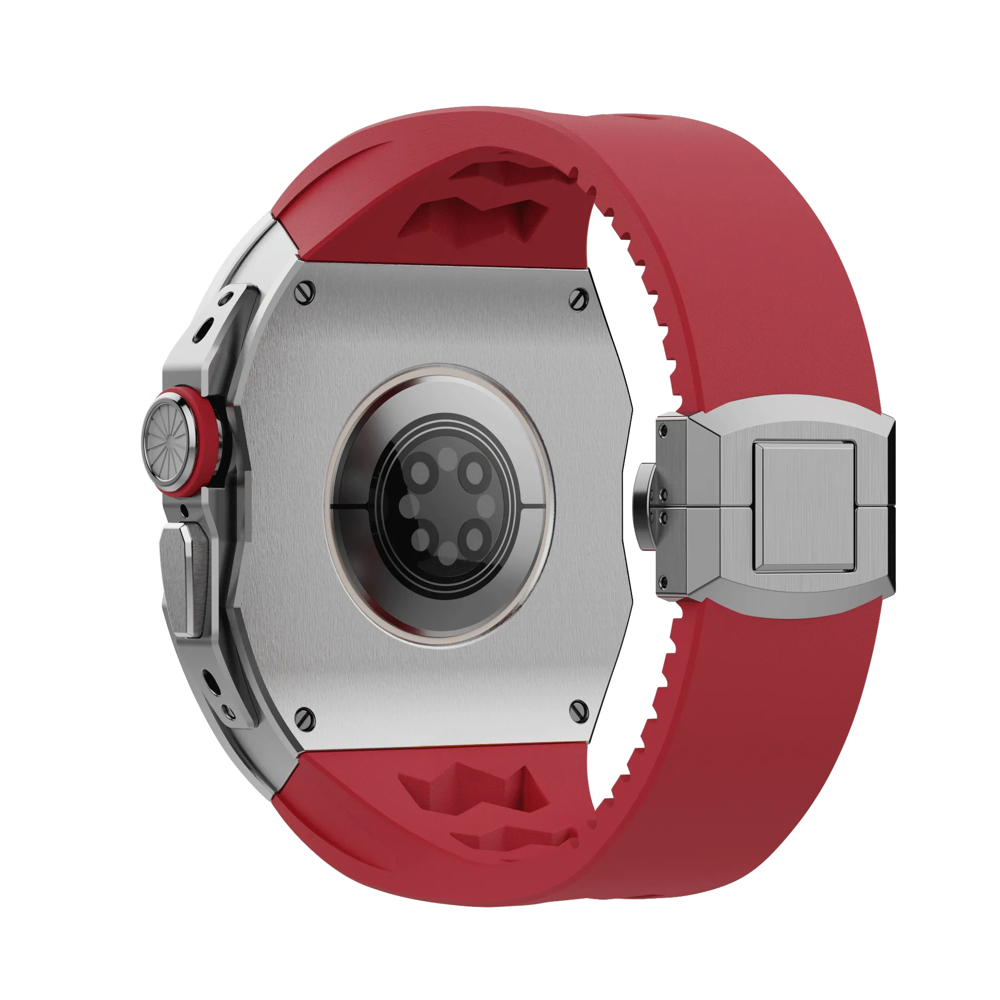 Apple Watch Ultra Case Silver Titan RL - Red Rubber